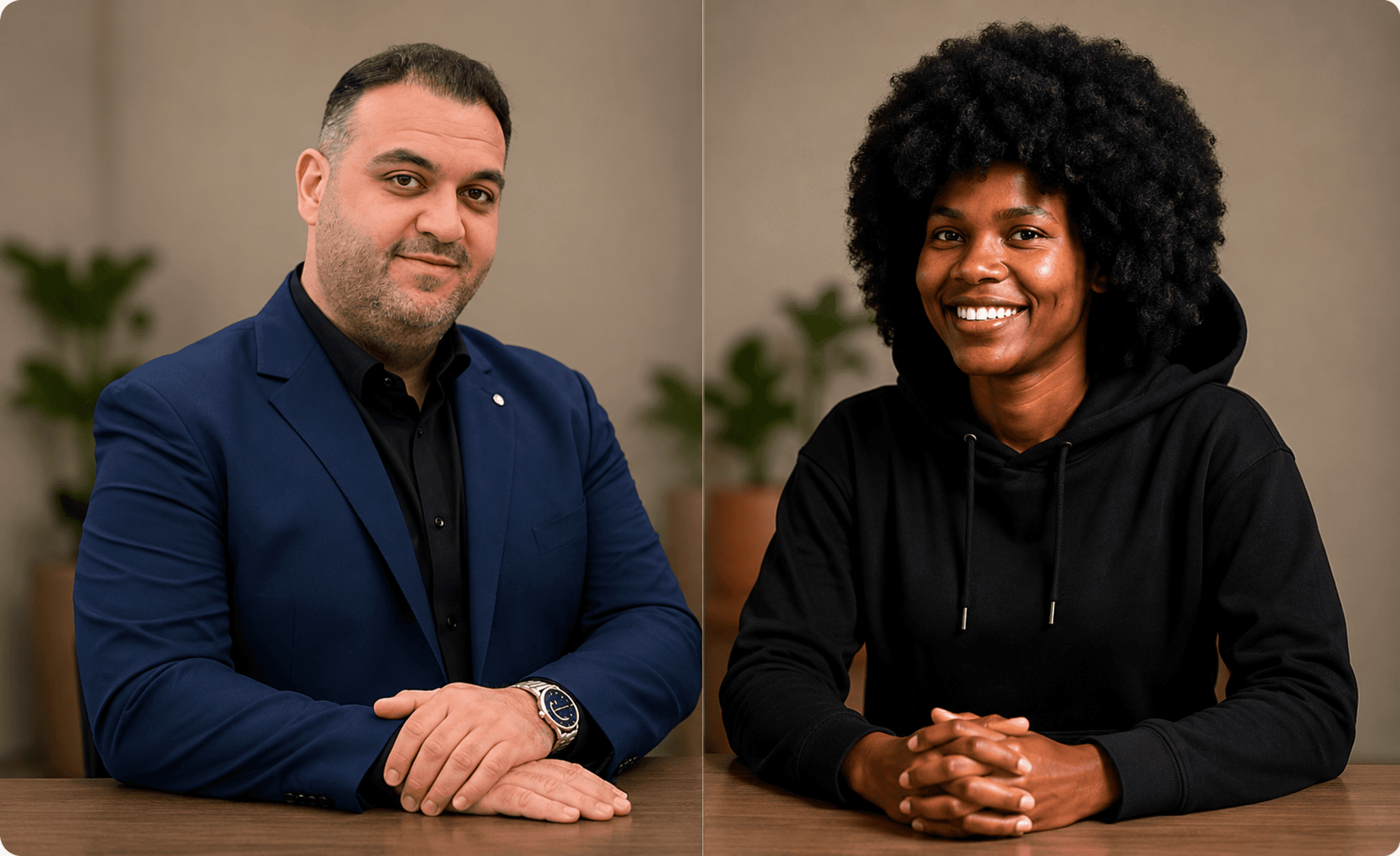 Ahmed and Caroline sitting together for interview preparation
